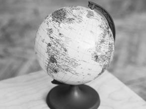 A black and white image of a globe.